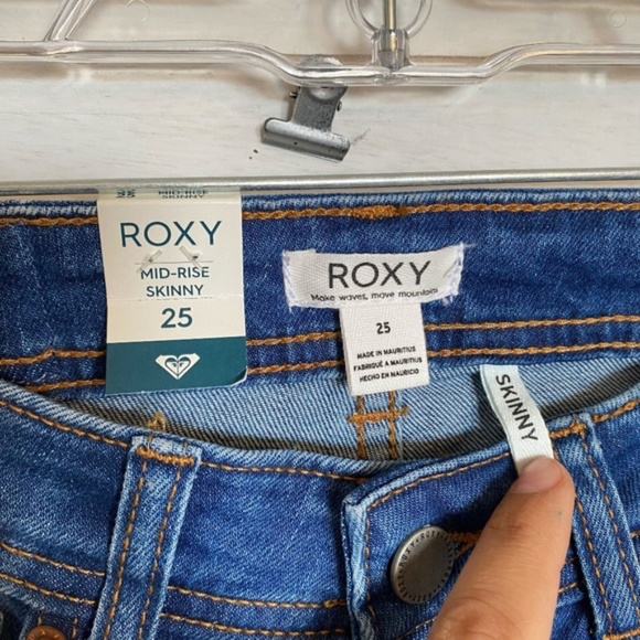 ROXY mid rise skinny denim jeans size 25 button down - Picture 10 of 13